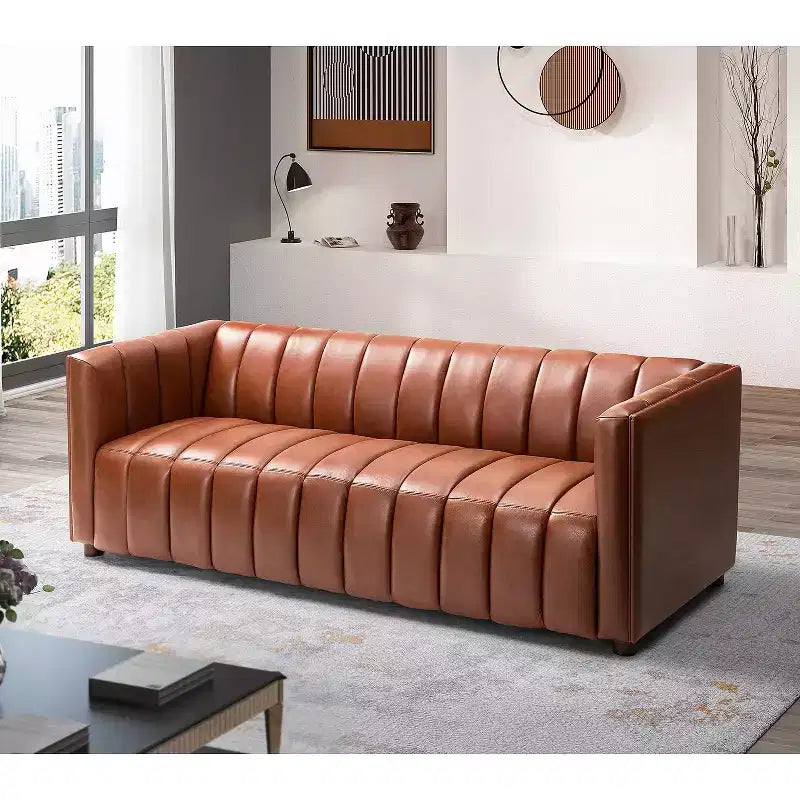 Canapé en cuir véritable Ulysses 83 avec capitonnage canal