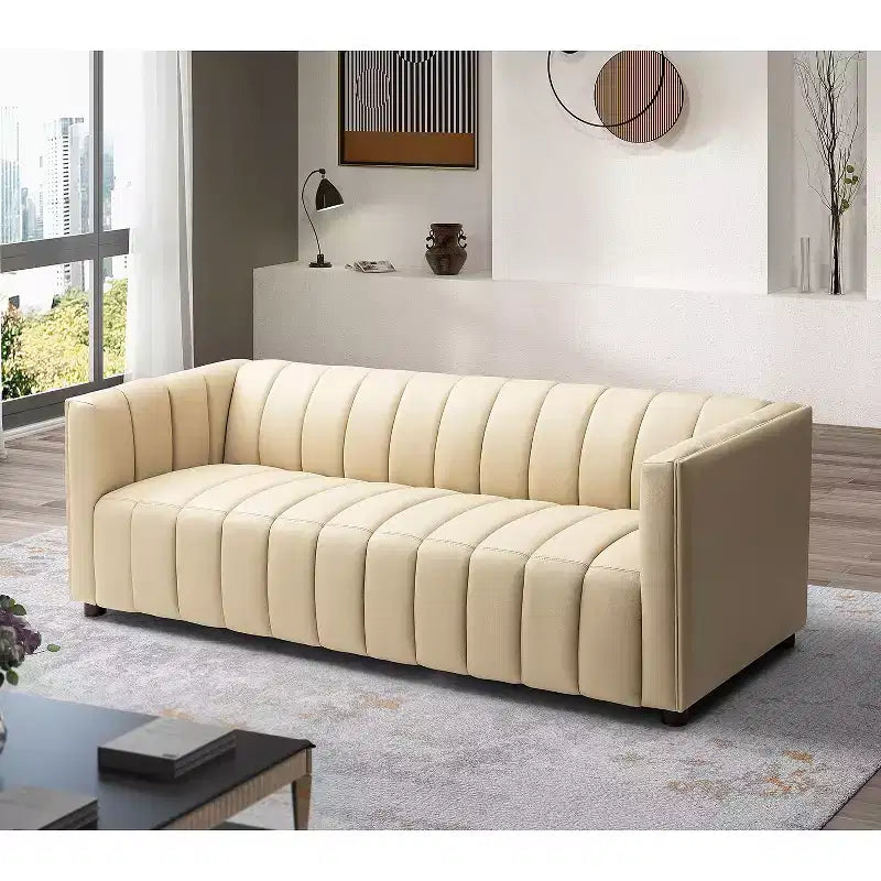 Canapé en cuir véritable Ulysses 83 avec capitonnage canal