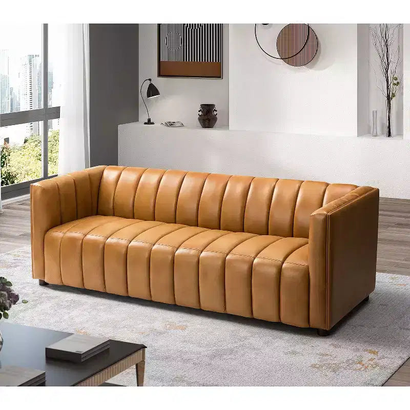 Canapé en cuir véritable Ulysses 83 avec capitonnage canal