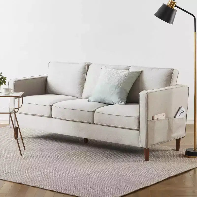 Hana Modern Linen Fabric Sofa/Couch with Armrest Pockets - Mellow