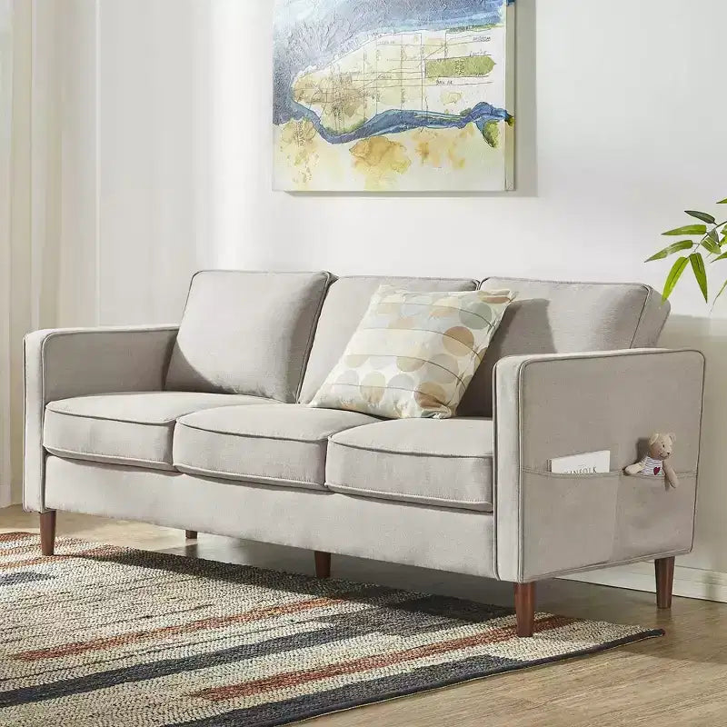 Hana Modern Linen Fabric Sofa/Couch with Armrest Pockets - Mellow