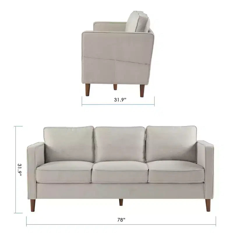 Hana Modern Linen Fabric Sofa/Couch with Armrest Pockets - Mellow