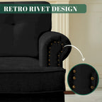 Set of 3 Chenille Sofa Set for Living Room, Button-Tufted & Nailhead Upholstery, Solid Rubberwood Legs