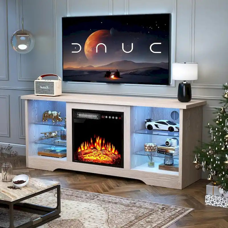 Bossin 58 Fireplace TV Stand with 18 Electric Fireplace,Modern Entertainment Center for 65 TVs,TV Console