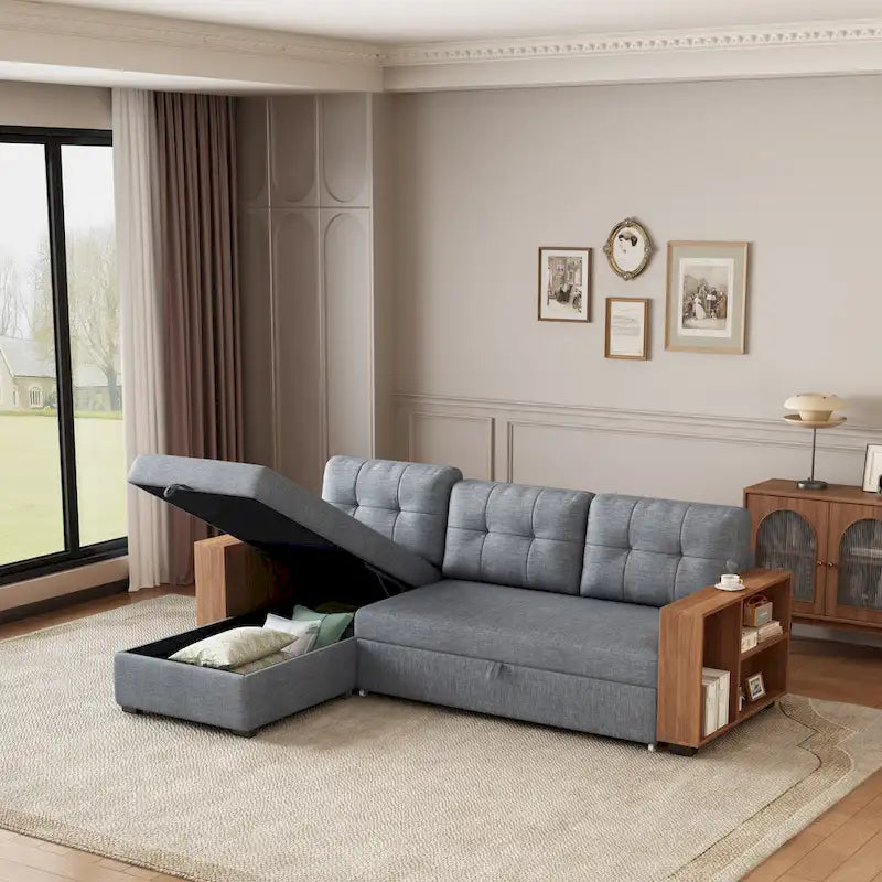 Convertible Sectional Sofa with Pull-Out Bed and Hidden Storage Chaise