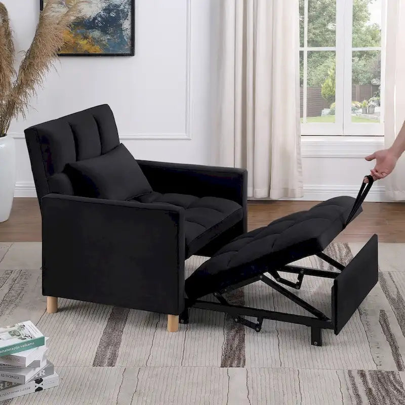 3-in-1 Convertible Sleeper Sofa Lounge Chair Bed, Black