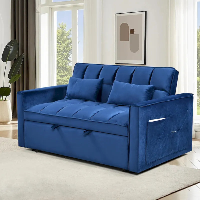 Modern Velvet Futon Loveseat with Reclining Backrest & Pockets, Seats 2 鈥?Dark Gray / Light Gray / Blue / Black