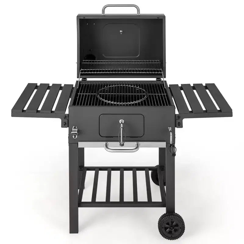 Costway Outdoor Charcoal Grill 391 sq.in. Cooking Area 2 Foldable Side Table BBQ Camping
