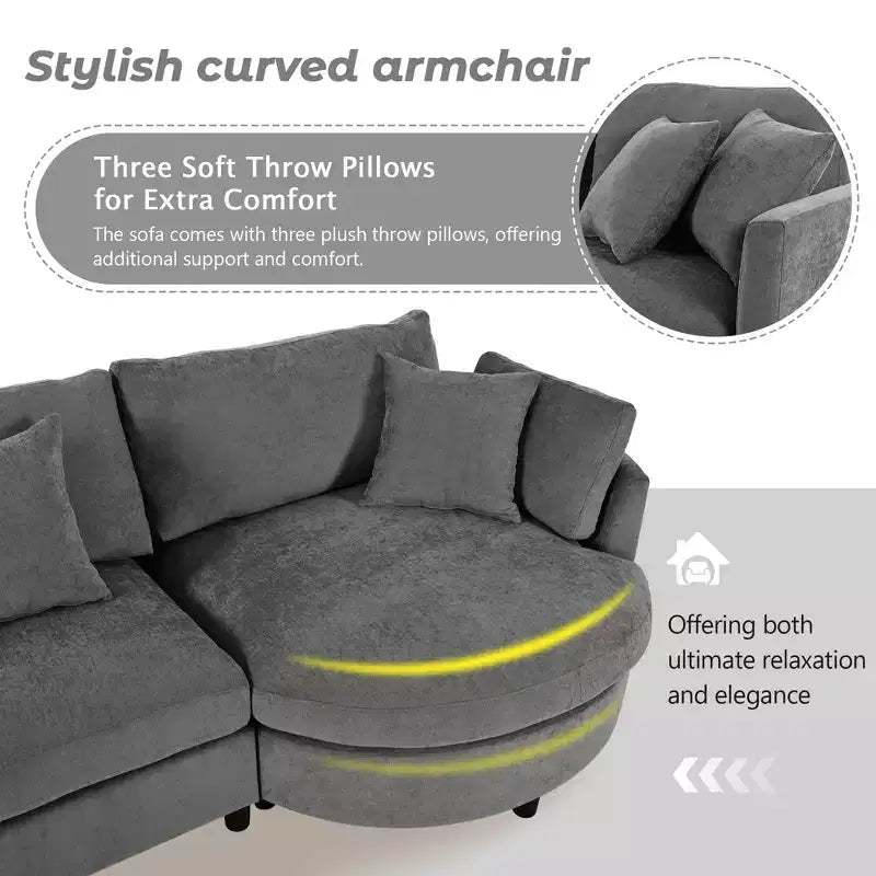 105.5 Upholstered Combination Sofas with Three Pillows and Curved Seat-ModernLuxe