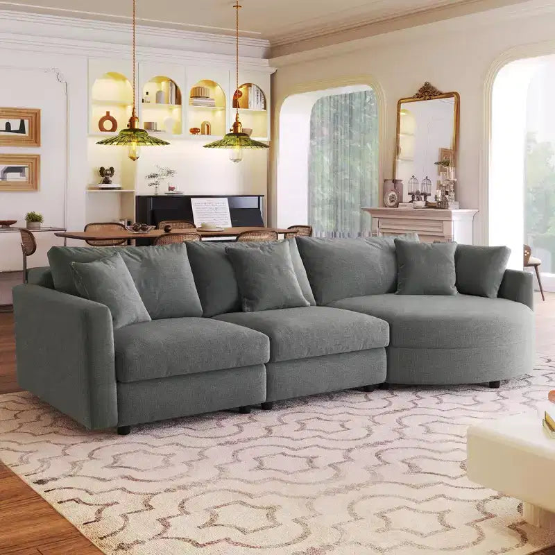 105.5 Upholstered Combination Sofas with Three Pillows and Curved Seat-ModernLuxe