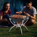 Costway 3-in-1 Portable Charcoal Grill Folding Camping Fire Pit with Carrying Bag & Gloves Black/Coffee