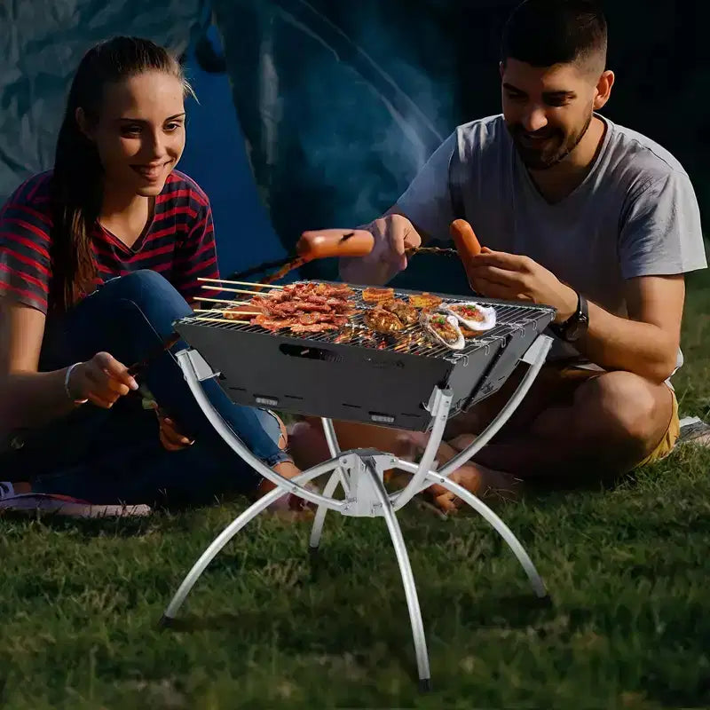 Costway 3-in-1 Portable Charcoal Grill Folding Camping Fire Pit with Carrying Bag & Gloves Black/Coffee