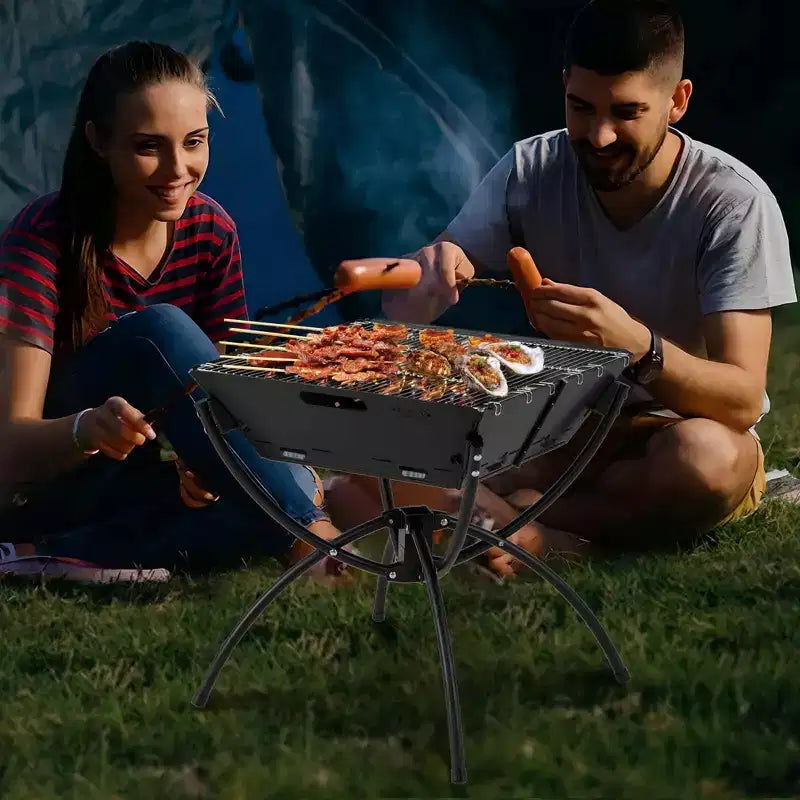 Costway 3-in-1 Portable Charcoal Grill Folding Camping Fire Pit with Carrying Bag & Gloves Black/Coffee
