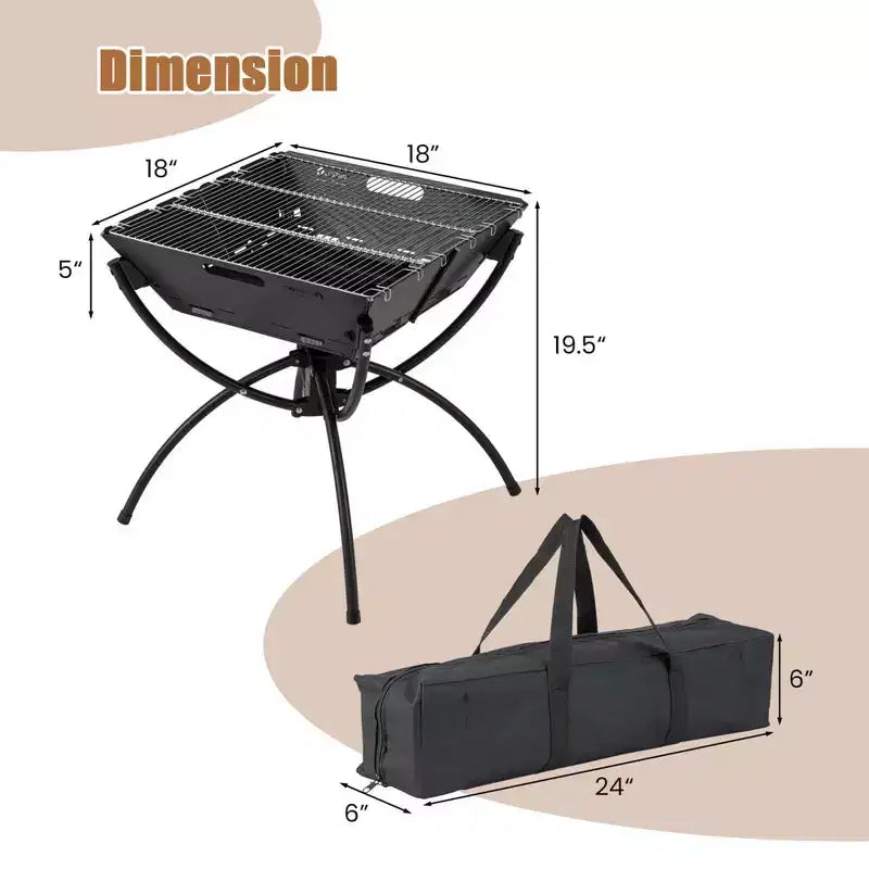 Costway 3-in-1 Portable Charcoal Grill Folding Camping Fire Pit with Carrying Bag & Gloves Black/Coffee