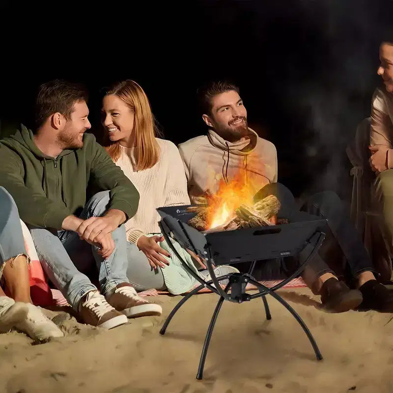 Costway 3-in-1 Portable Charcoal Grill Folding Camping Fire Pit with Carrying Bag & Gloves Black/Coffee