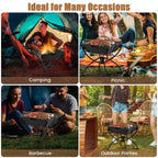 Costway 3-in-1 Portable Charcoal Grill Folding Camping Fire Pit with Carrying Bag & Gloves Black/Coffee