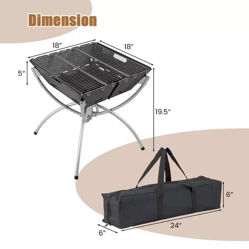 Costway 3-in-1 Portable Charcoal Grill Folding Camping Fire Pit with Carrying Bag & Gloves Black/Coffee