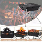 Costway 3-in-1 Portable Charcoal Grill Folding Camping Fire Pit with Carrying Bag & Gloves Black/Coffee