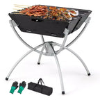 Costway 3-in-1 Portable Charcoal Grill Folding Camping Fire Pit with Carrying Bag & Gloves Black/Coffee