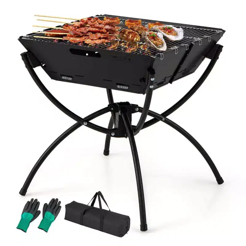 Costway Barbecue portable 3-en-1 au charbon de bois pliable avec sac de transport et gants noir/café