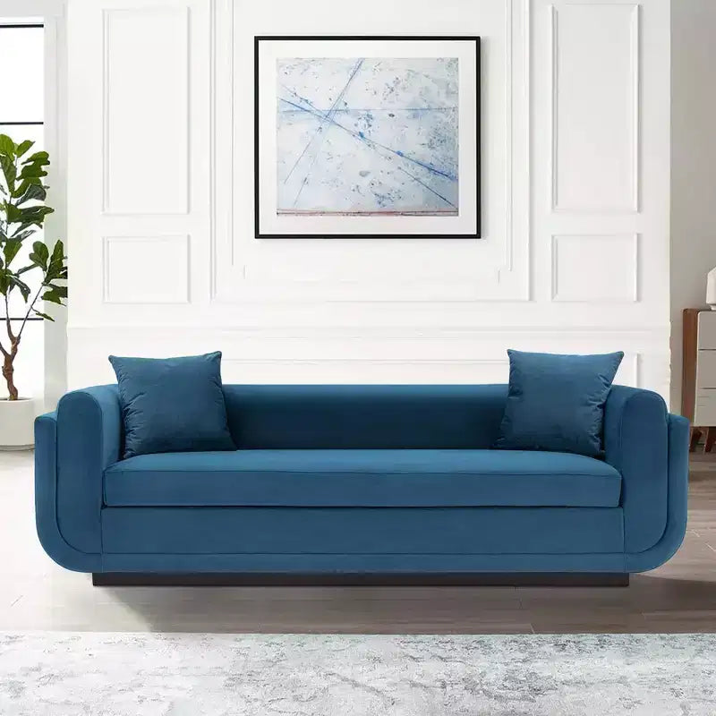 Canapé rembourré en velours contemporain Edmonda avec oreillers - Manhattan Comfort