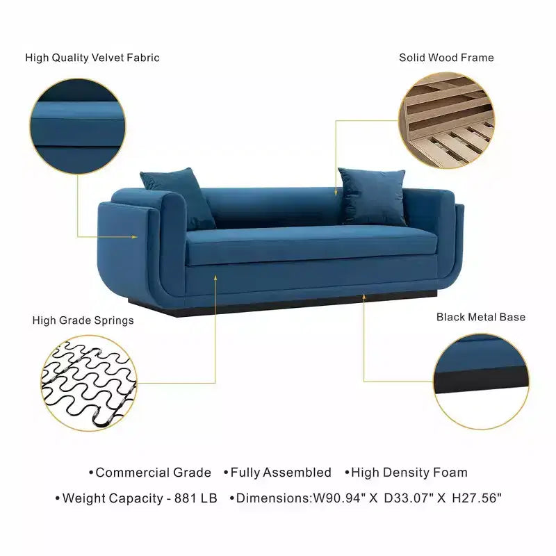 Canapé rembourré en velours contemporain Edmonda avec oreillers - Manhattan Comfort