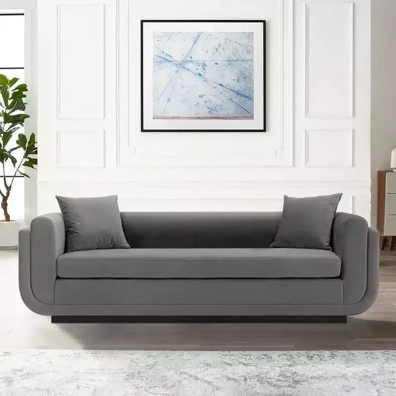 Canapé rembourré en velours contemporain Edmonda avec oreillers - Manhattan Comfort