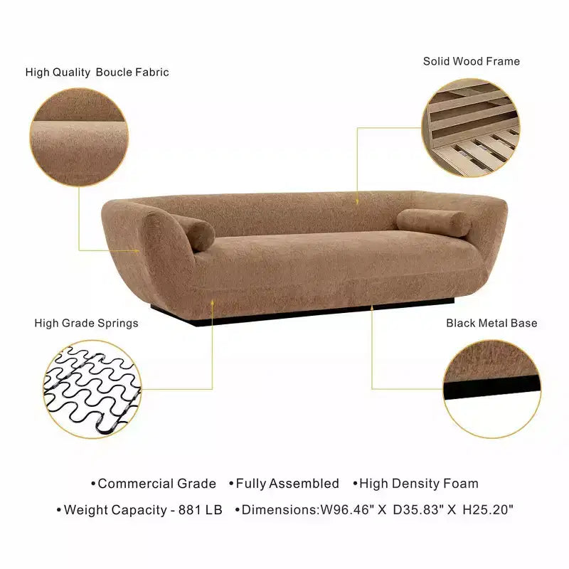96.46 Ulka Contemporary Boucle Upholstered Sofa with Pillows - Manhattan Comfort