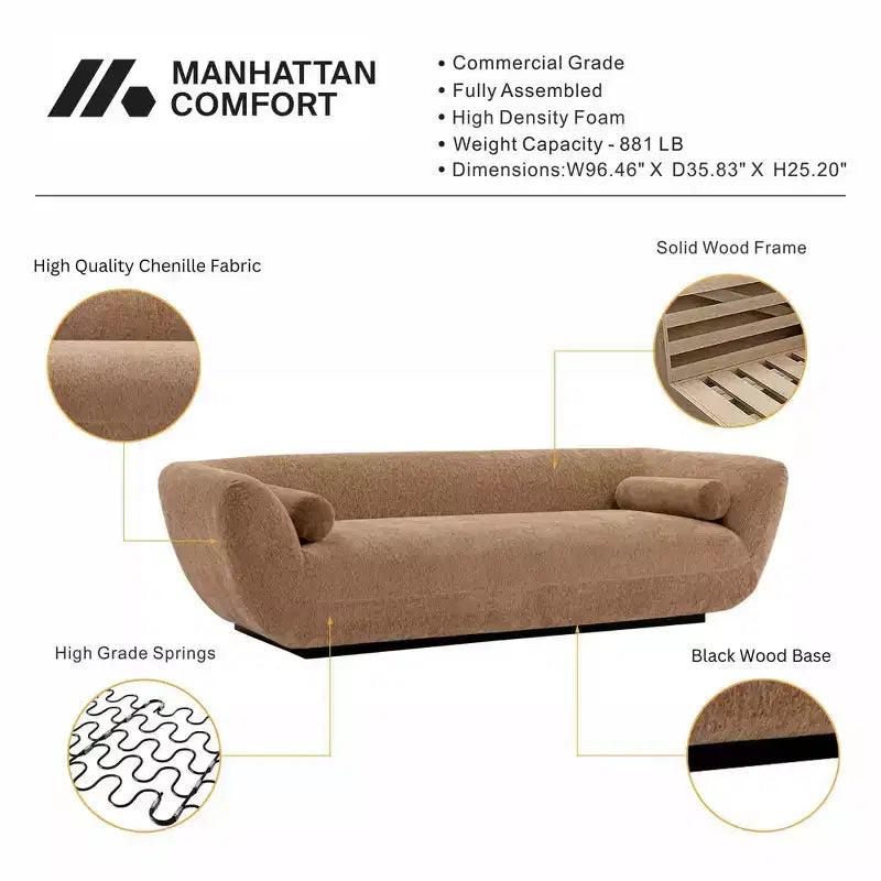 96.46 Ulka Contemporary Boucle Upholstered Sofa with Pillows - Manhattan Comfort
