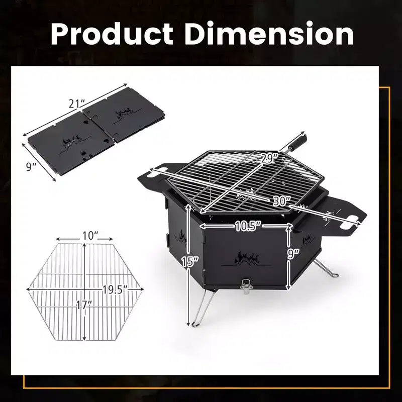 Costway Portable Charcoal Grill Stove with 360 Rotatable Grill Foldable Body & Legs Black