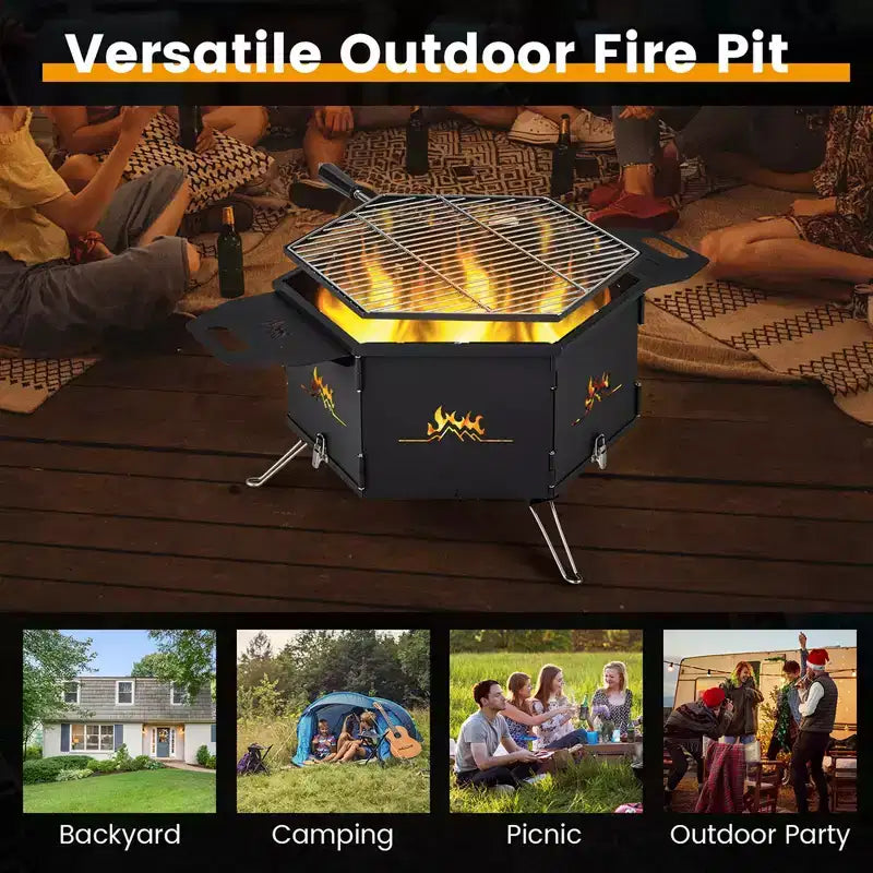 Costway Portable Charcoal Grill Stove with 360 Rotatable Grill Foldable Body & Legs Black