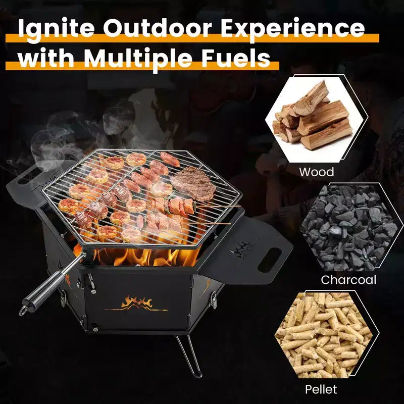 Costway Portable Charcoal Grill Stove with 360 Rotatable Grill Foldable Body & Legs Black