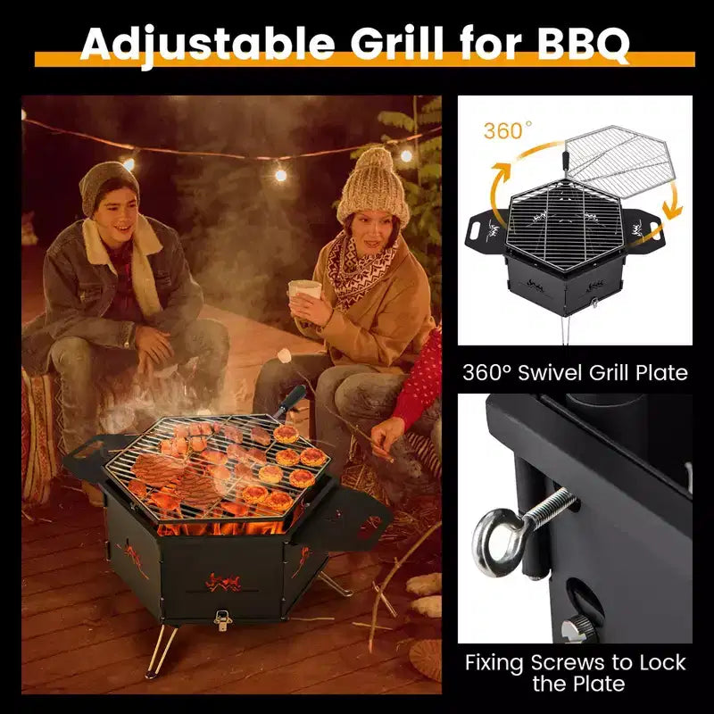 Costway Portable Charcoal Grill Stove with 360 Rotatable Grill Foldable Body & Legs Black