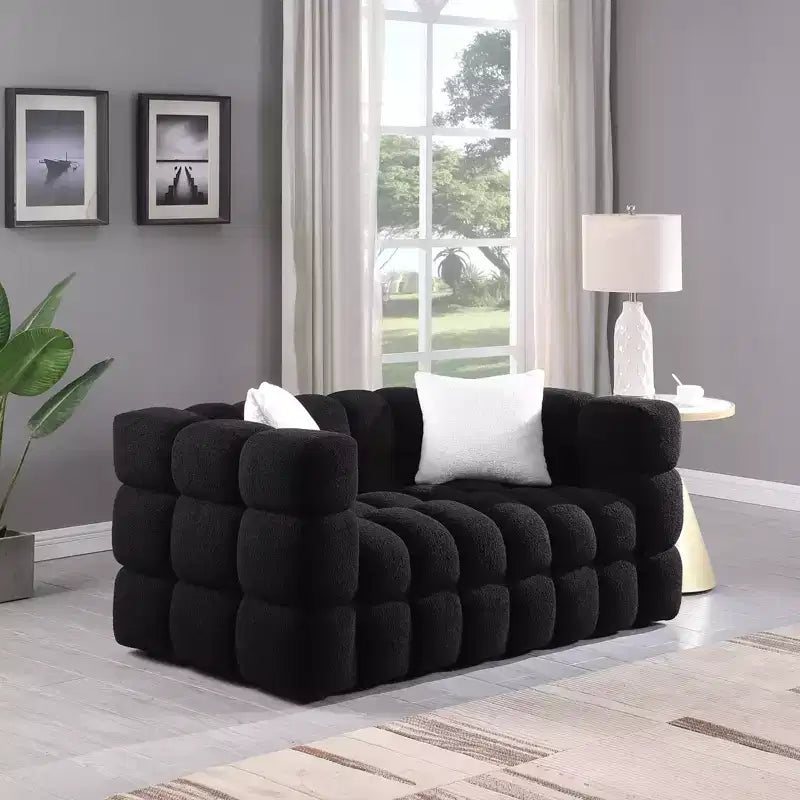 Boucle Fabric Sofa with Two Pillows, 3-Seater/2-Seater Marshmallow Sofa - ModernLuxe