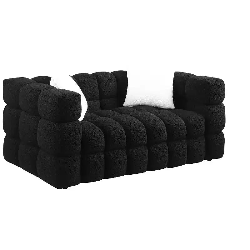 Boucle Fabric Sofa with Two Pillows, 3-Seater/2-Seater Marshmallow Sofa - ModernLuxe