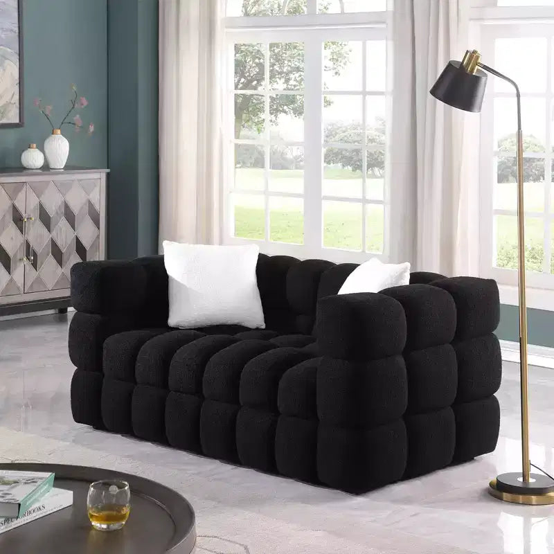 Boucle Fabric Sofa with Two Pillows, 3-Seater/2-Seater Marshmallow Sofa - ModernLuxe