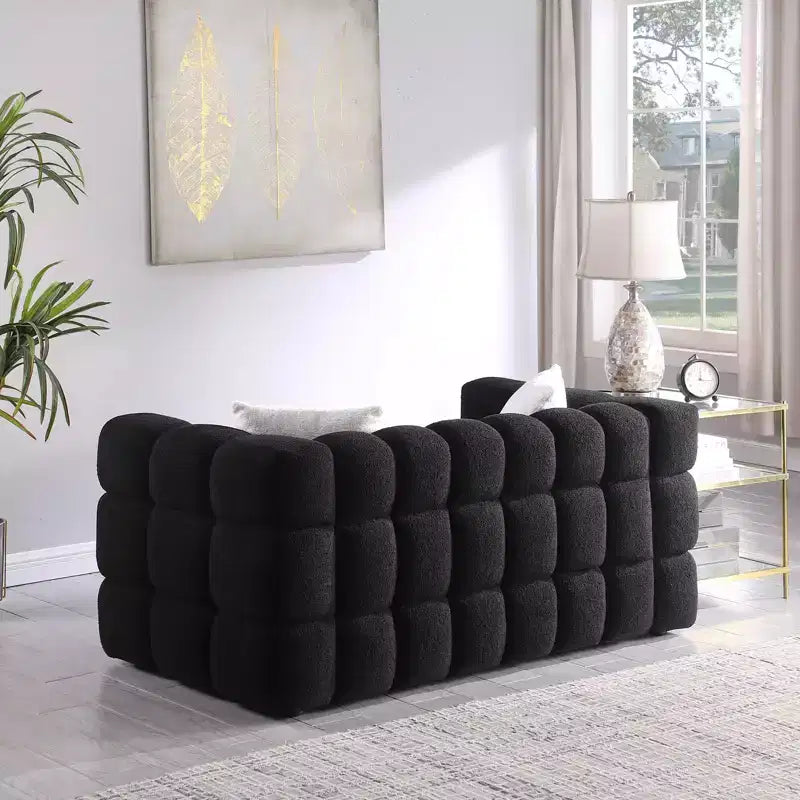 Boucle Fabric Sofa with Two Pillows, 3-Seater/2-Seater Marshmallow Sofa - ModernLuxe