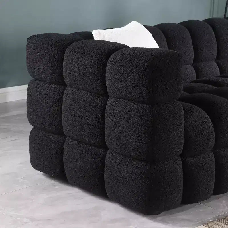 Boucle Fabric Sofa with Two Pillows, 3-Seater/2-Seater Marshmallow Sofa - ModernLuxe