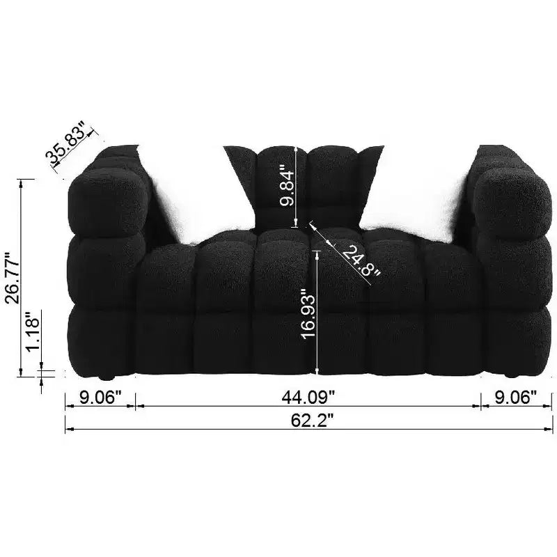 Boucle Fabric Sofa with Two Pillows, 3-Seater/2-Seater Marshmallow Sofa - ModernLuxe