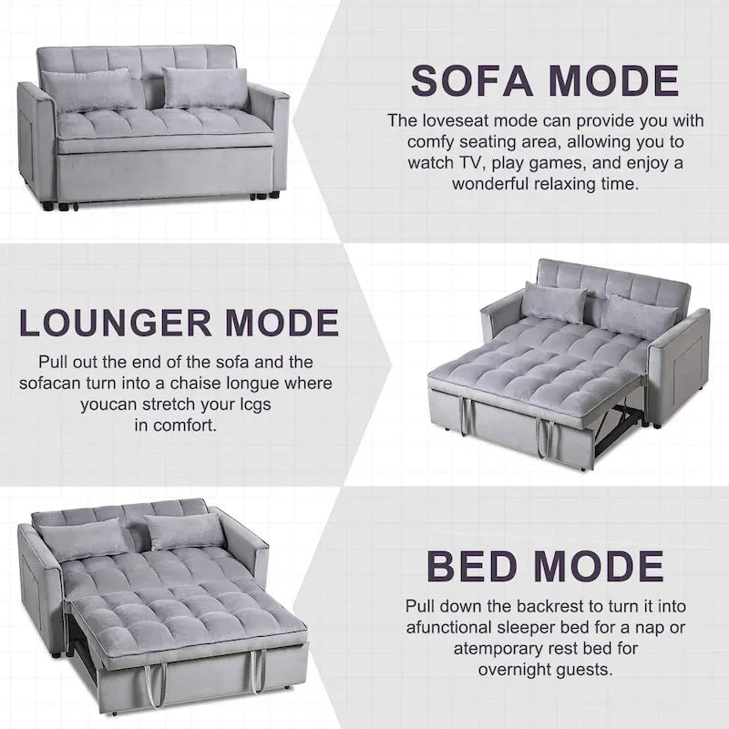Modern Velvet Futon Loveseat with Reclining Backrest & Pockets, Seats 2 鈥?Dark Gray / Light Gray / Blue / Black