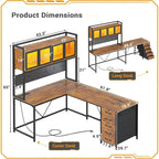L Shaped Gaming Desk Computer Desk Pegboard 5 Drawers Storage Shelf