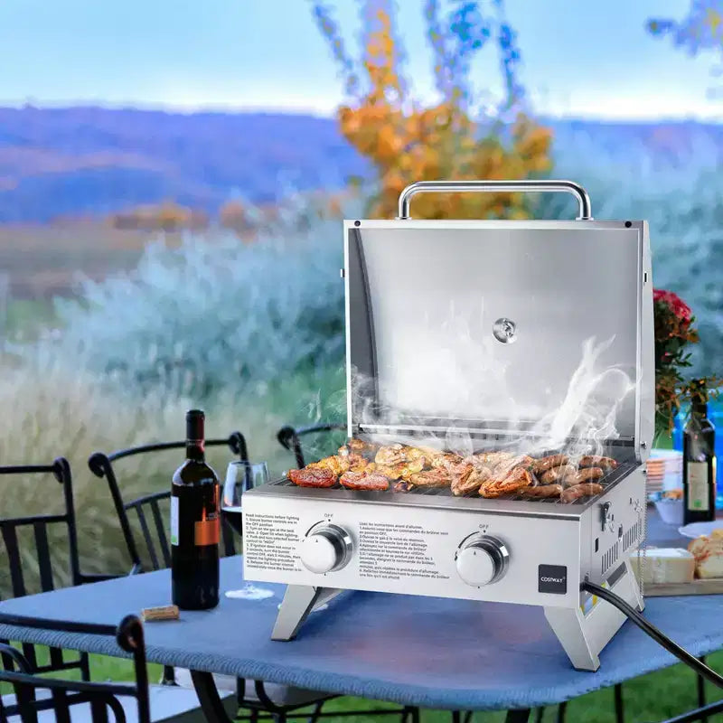 Barbecue à gaz portable Costway 20 000 BTU avec couvercle et poignée, thermomètre supérieur, tige de flamme supplémentaire
