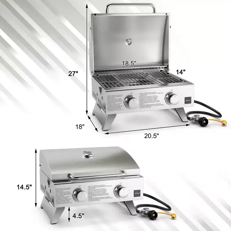Barbecue à gaz portable Costway 20 000 BTU avec couvercle et poignée, thermomètre supérieur, tige de flamme supplémentaire