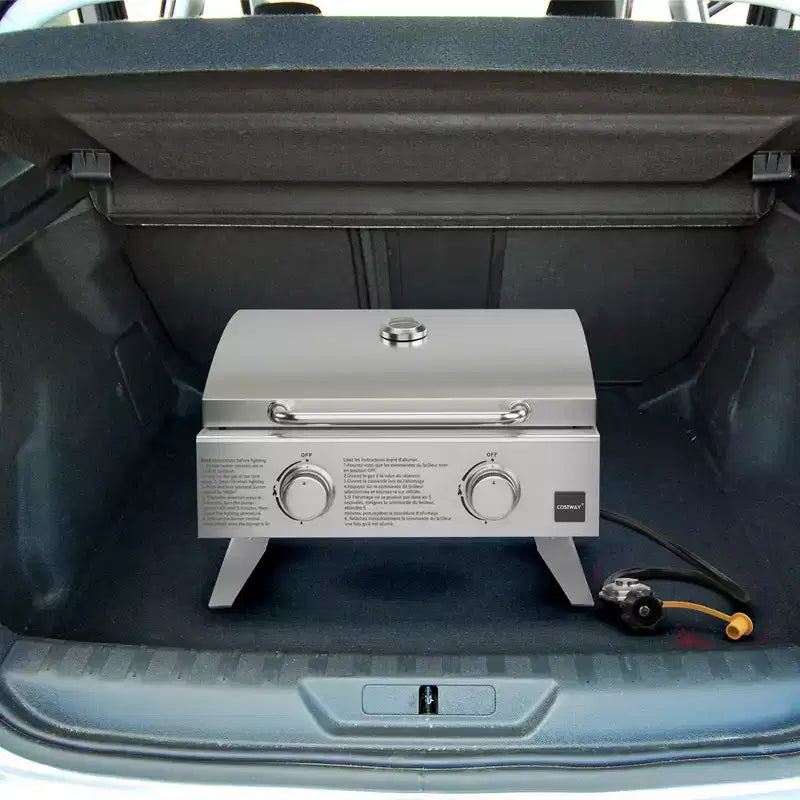 Barbecue à gaz portable Costway 20 000 BTU avec couvercle et poignée, thermomètre supérieur, tige de flamme supplémentaire