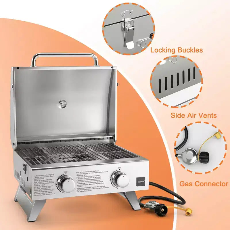 Barbecue à gaz portable Costway 20 000 BTU avec couvercle et poignée, thermomètre supérieur, tige de flamme supplémentaire