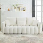 3-seater Upholstered Sofa Couch, Teddy Fabric Sofa with 3 Back Pillows 4M -ModernLuxe