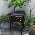 Outsunny Charcoal BBQ Grill, Outdoor Portable Cooker for Camping or Backyard Picnic with Side Table, Bottom Storage Shelf, Wheels and Handle
