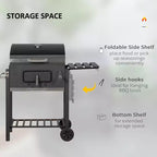 Outsunny Charcoal BBQ Grill, Outdoor Portable Cooker for Camping or Backyard Picnic with Side Table, Bottom Storage Shelf, Wheels and Handle