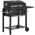 Outsunny Charcoal BBQ Grill, Outdoor Portable Cooker for Camping or Backyard Picnic with Side Table, Bottom Storage Shelf, Wheels and Handle