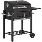 Outsunny Charcoal BBQ Grill, Outdoor Portable Cooker for Camping or Backyard Picnic with Side Table, Bottom Storage Shelf, Wheels and Handle